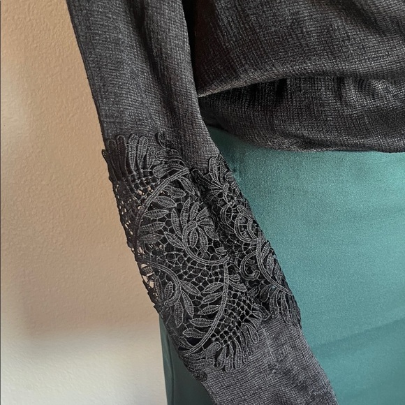 Express Black Wrap Blouse with Lace Sleeves - Picture 3 of 5